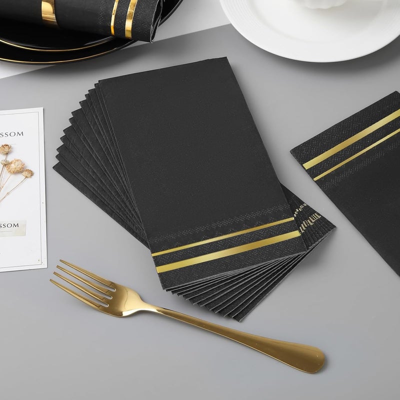 Tamone 100PCS 3-Ply Black Paper Napkins - Black and Gold Napkins Disposable - Premium Quality Black Napkins Soft and Absorbent for New Year, Wedding and Birthday - Image 4